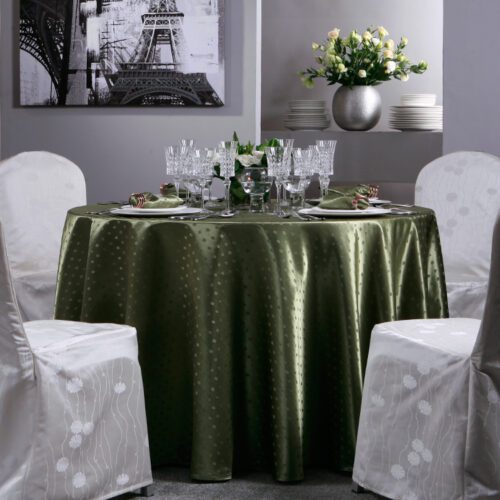 Custom Green Round and Rectangular Polyester Tablecloths for Wedding and Hotel Banquet
