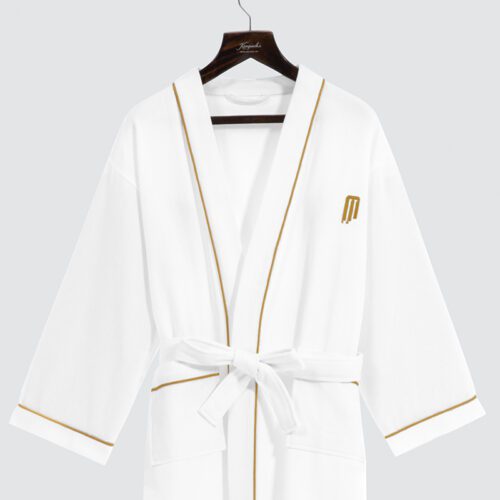 GALAXY Bathrobe Fashion Design Gold Piping Embroidered Logo Hotel Bathrobe Luxury Fluffy Warm Comfortable Heavy Weight Unisex Bathrobe Bath Robe