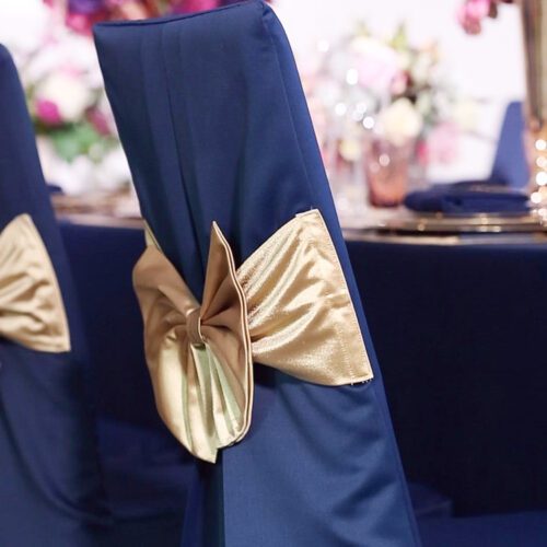 GALAXY Wholesale high quality elastic navy blue flower chair cover bow sashes for hotel wedding decorative