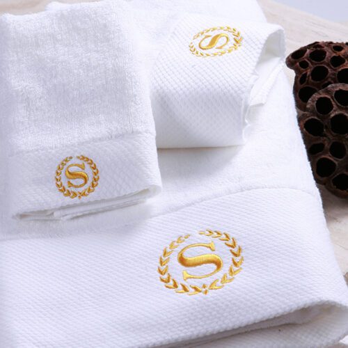 5 Star Hotel Towels White Cotton Custom Logo Bathroom Linen Set