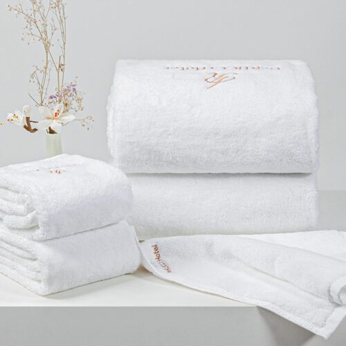 Custom 100% Combed Cotton Hotel Terry Towel Set with Embroidered Logo – Bath, Face & Square Towels