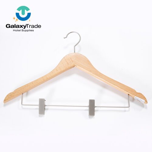 GALAXY 5 Star Luxury Hotel Anti Theft Cloth Wooden Suit Hanger With Clip