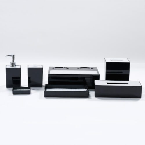 GALAXY Modern Custom Logo Luxury Black Acrylic Pmma 5star Hotel Washroom Bathroom Sets Amenities Sets