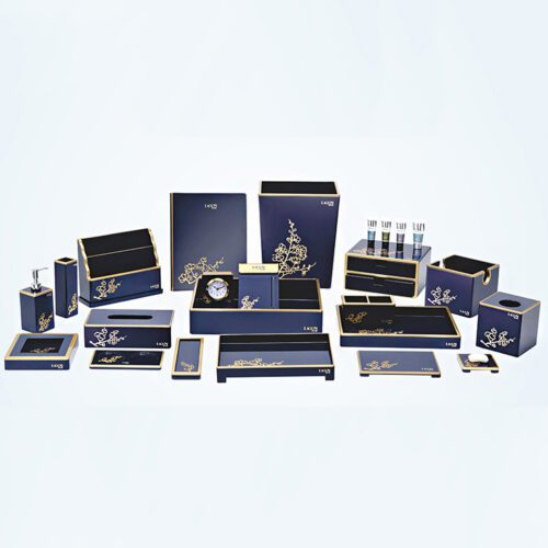 GALAXY Luxury custom wood leather supplies tissue box pen holder gift desk Hotel set desk tray office desk set accessories