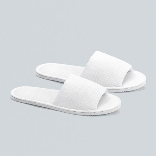 GALAXY Customized Embroidery Logo Close Toe Comfortable Standard-size White Cotton Waffle Hotel Disposable Slippers