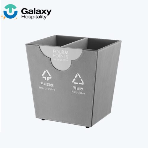 GALAXY Hotel Guest Room Gray Leather Cover Waste Bin Hotel Rubbish Bin Leather Dustbin Container Size Of Dustbin